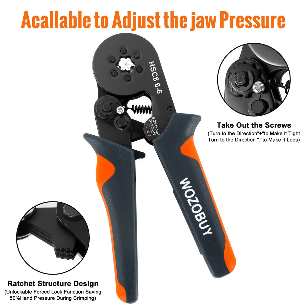 WOZOBUY Hexagonal Self-Adjustable Ratchet,Ferrule Crimping Tool Kit, Crimper Kit with 400/800/1200/1800/1900pcs Wire Terminals