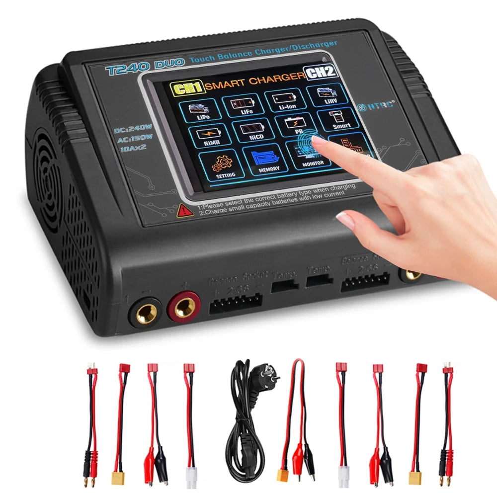 HTRC T240 LIPO balanced charger DUO AC 150W DC 240W 10A Touch Screen Dual Channel Battery Balance Charger Discharger