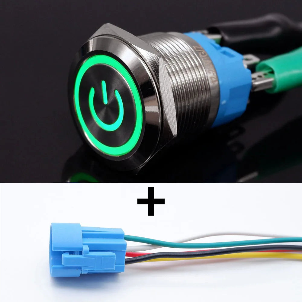16mm 19mm 22mm Metal Push Button Switch Led Backlit On Off Car Engine Power Start Stop Waterproof With Wire 1NO1NC 5V 12V 220V