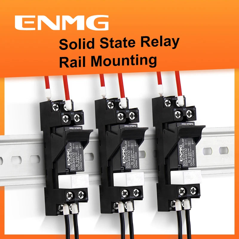 ENMG Small DIN-Rail Solid State Relay 24V 3A 4A 10A DC SSK10D6132 SSR DC to AC 220Vdc with base DC control 5V 24V AC 220V lights