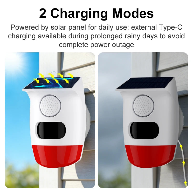 PGST Solar 120dB Independent Alarm Detector PIR Infrared Motion Sensor Siren Horn Home Security Protection Outdoor Waterproof