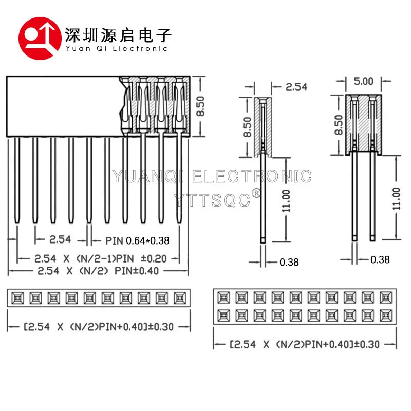 2.54mm Single Double Row Female Socket 1X5/6/8/10/15/16/40 2X3/4/20/18/40 Long pins PC104 11mm PCB Board Pin Header For Arduino