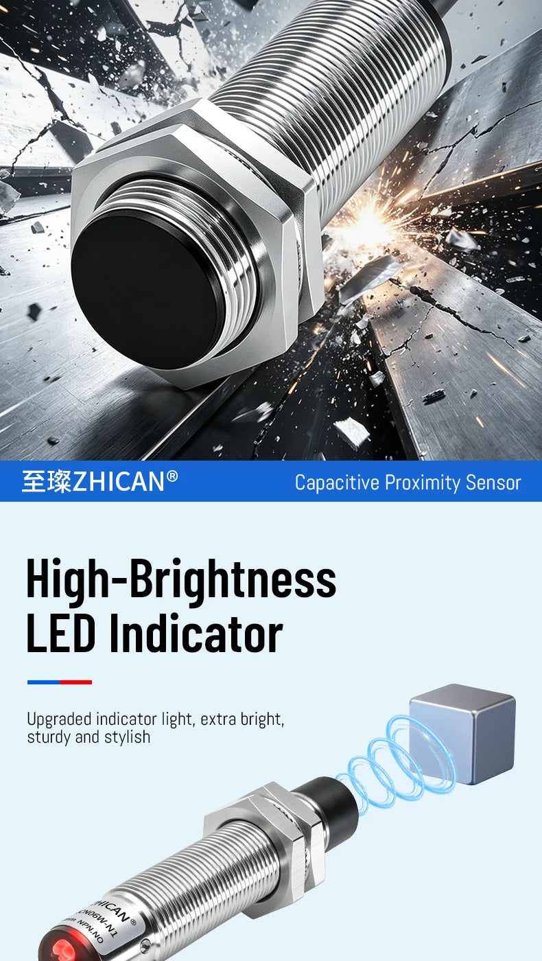 ZHICAN E2K M12 M18 Capacitive Proximity Sensor 30mm Long Range Plastics Glass Wood Metals Nonmetal Material Detection Switch