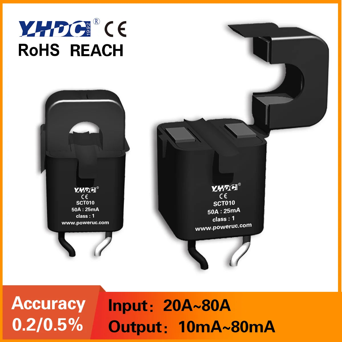 YHDC SCT010 Input 20A/50A/60A/80A Output 20mA/10mA/50mA/25mA/16.6mA/26.6mA/40mA/80mA 0.5% Current Transformer