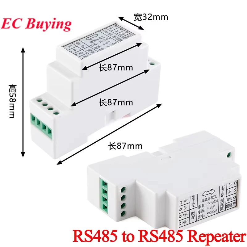 RS485 to RS485 Isolated RS-485 232 Turn 485 Repeater Communication Signal Amplifier Isolator Distance Extender Booster Converter