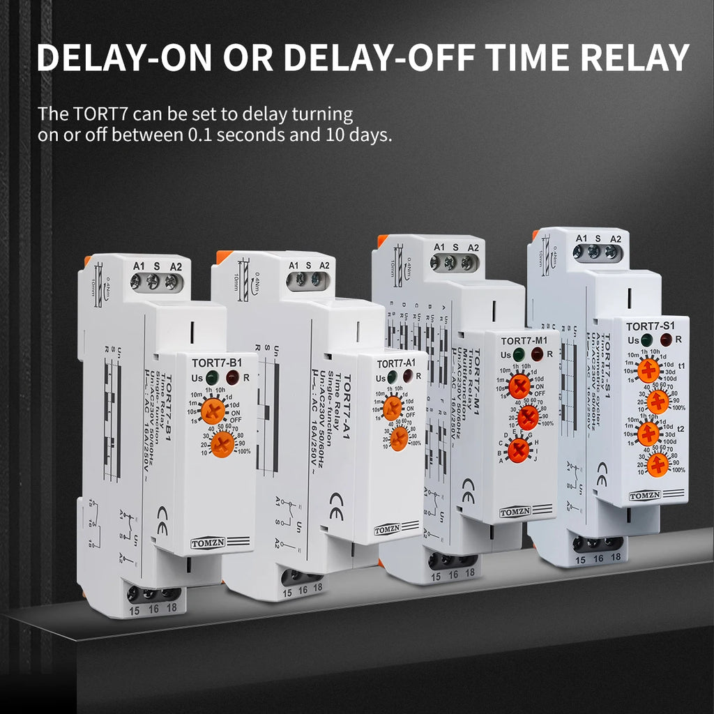 TOMZN TORT7 Series Delay-ON Delay-OFF 10in1 Asymmetric Cycler Time Relay Multi-function Timer Switch 0.1S-10D Pulse Interval