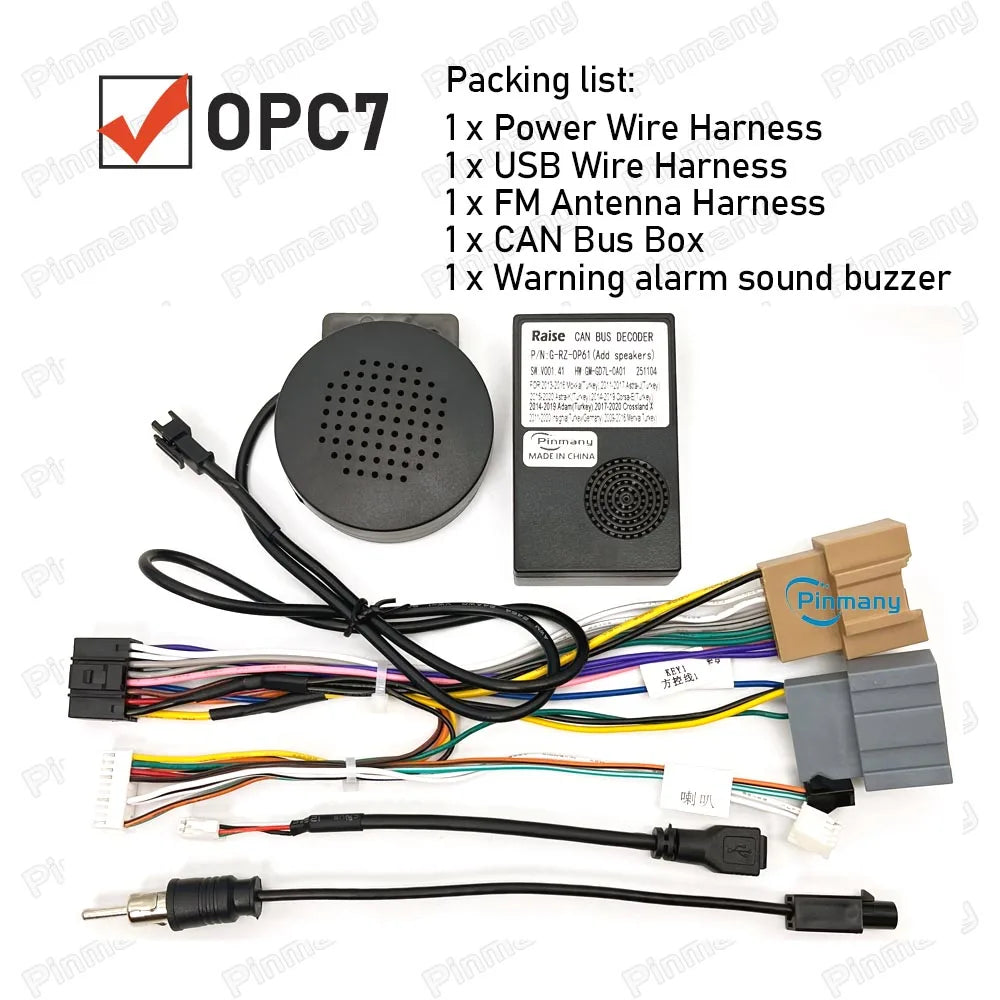 Pinmany Car Radio Cable OPC7 16-pin Power Wire Harness Adapter with CAN Bus Decoder for Opel Adam Insignia Astra K Corsa E