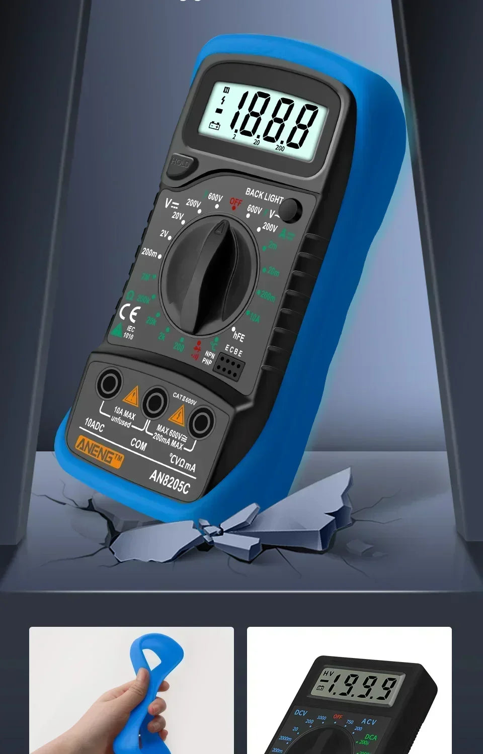 ANENG AN8205C Volt Ohm Multimetro Tester Meter With Thermocouple LCD Backlight Portable Digital Multimeter AC/DC Ammeter