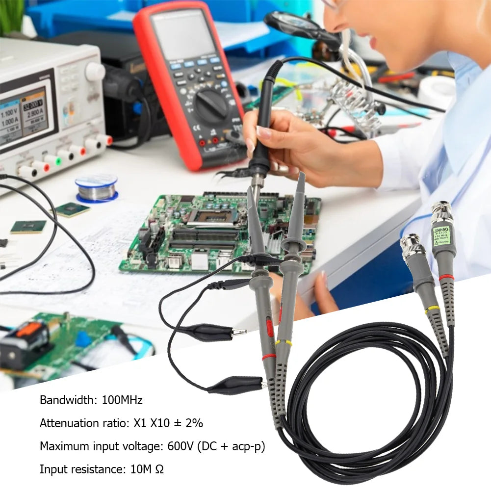 2pcs P6100 BNC Oscilloscope Probe Kit DC-6MHz DC-100MHz 1X 10X High Precision Scope Analyzer Clip Testing Probes