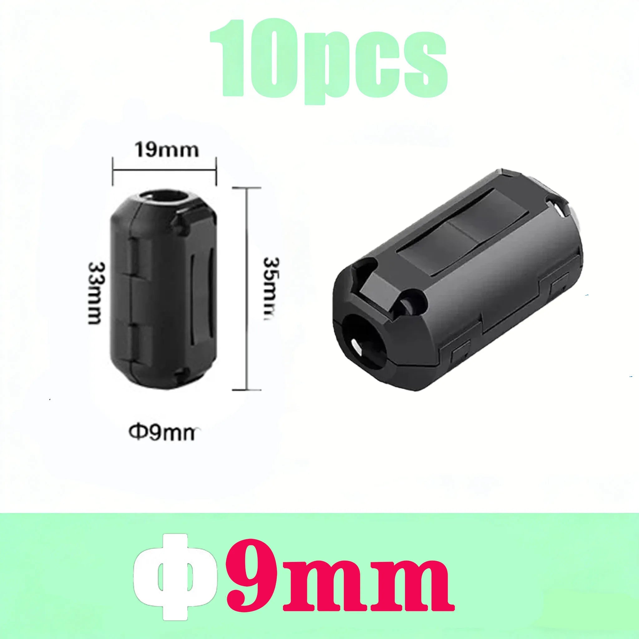 10Pcs 3.5/5/7/9/13/15mm Ring Core Ferrite Bead Clamp Choke Coil EMI RFI Noise Filter Clip Snap Cable for Black Magnetic Snap-on