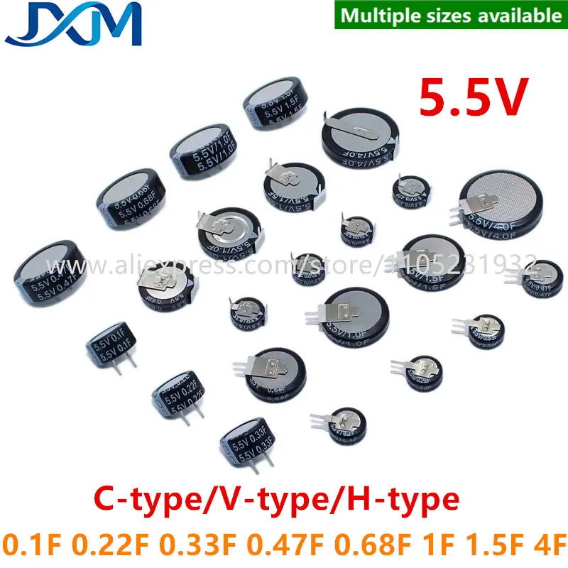 5pcs/lot Super Capacitor 5.5V0.1F 0.22F 5.5V0.33F 5.5V0.47F 0.68F 5.5V1F 1.5F 4.0F V/H/C-Type Push Button Farrah Super Capacitor