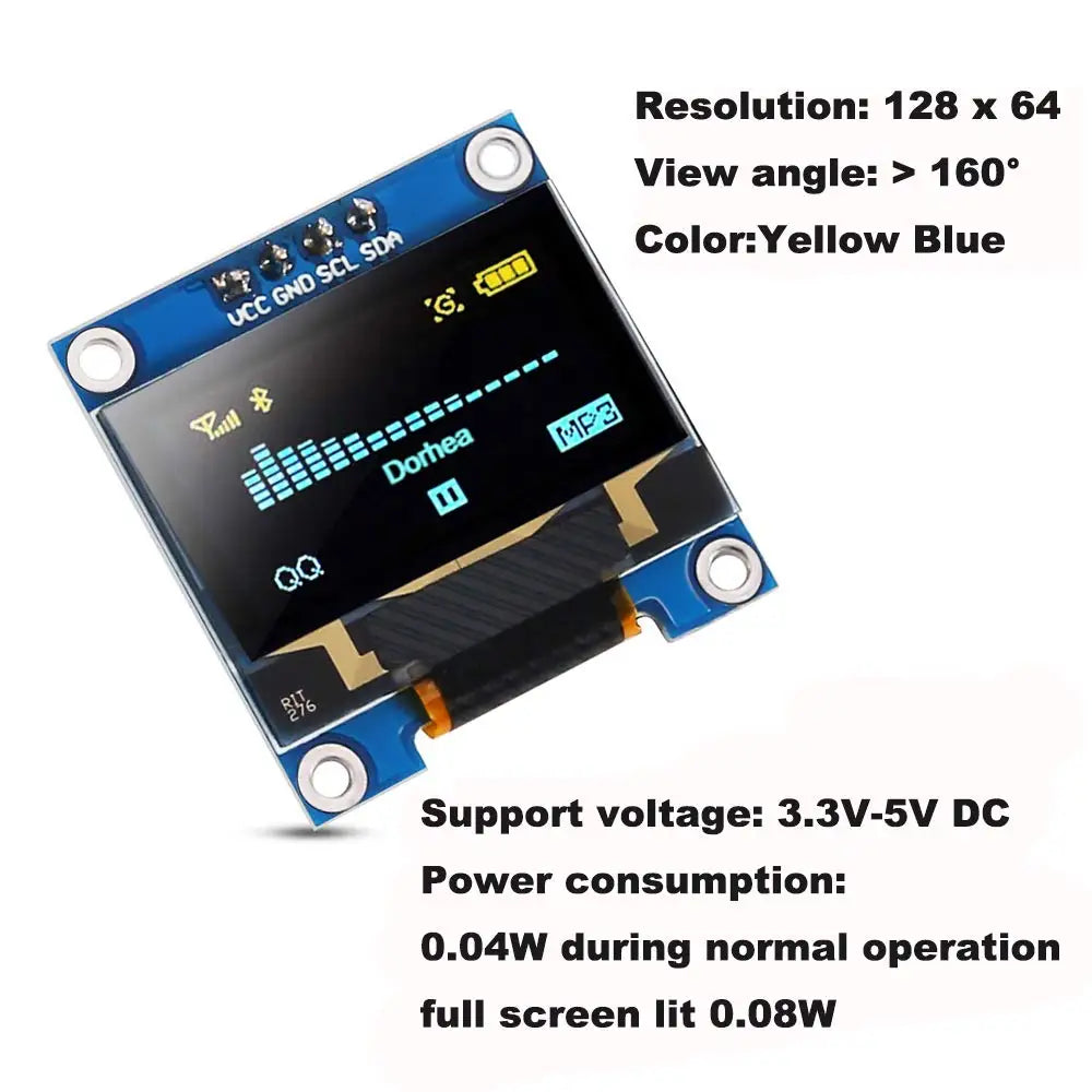 128x64 OLED Display Screen Module 0.96" I2C IIC SSD1306 Driver Board 4 Pin Serial Chip for Arduino ESP32