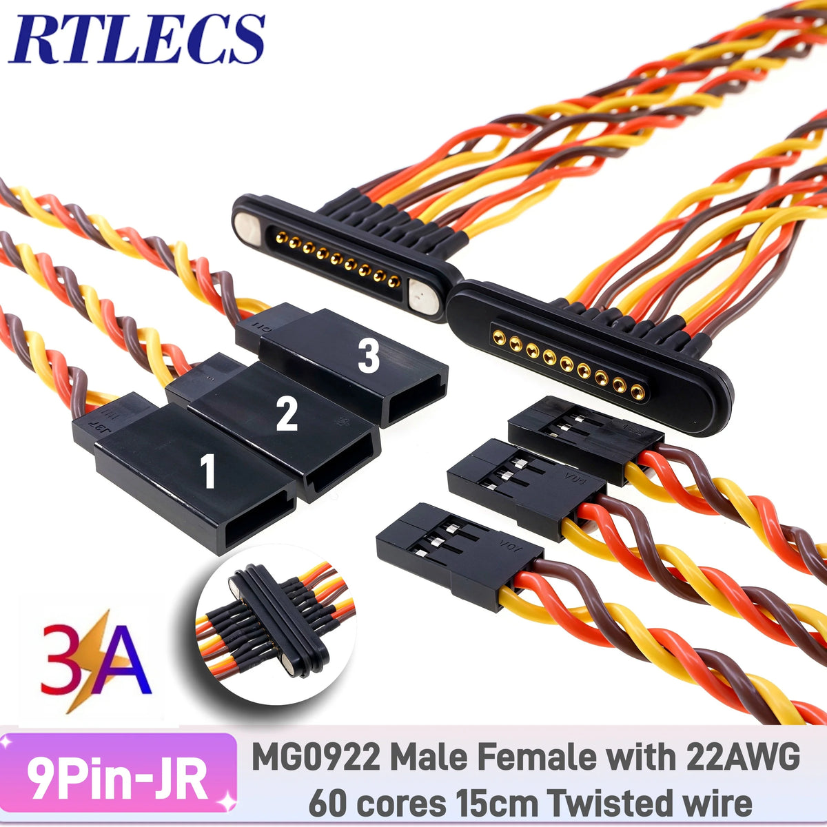 3A Magnetic Spring Loaded Pogo Pin Connector 24VDC LED Snap-on JST SM JR Servo Extended Cable 5/6/7/8/9 Pin Male Female Blind