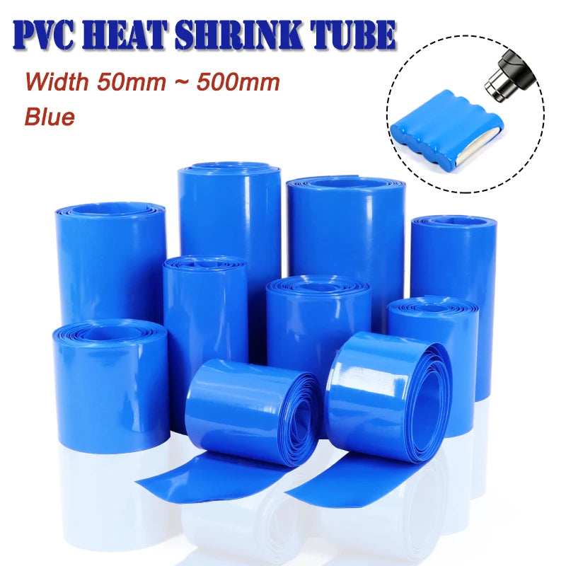 1/5m Blue PVC Heat Shrink Tube Width 50mm ~ 500mm Insulated Sleeve Protection Wrap 18650/21700/26650 Lipo Battery Films Case