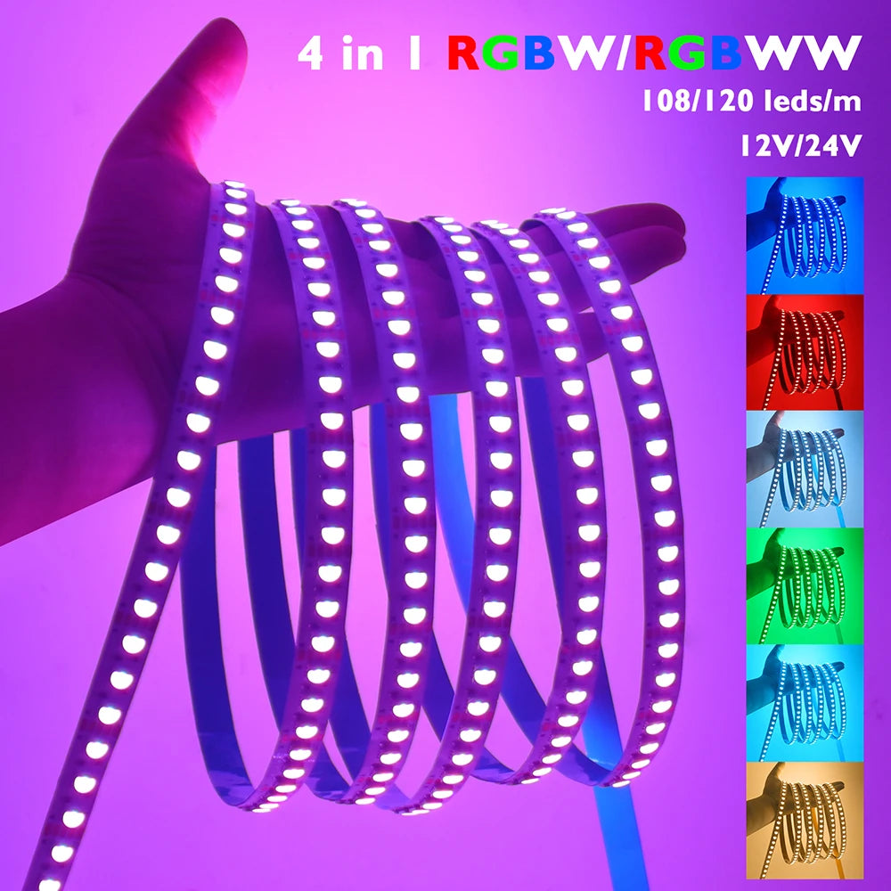 5m RGBW RGBWW Led Strip Light 4 Colors In 1 Chip 12V 24V 5050 120 60 108 LEDs Flexible Tape Ribbon RGB Warm White DC Home Decor