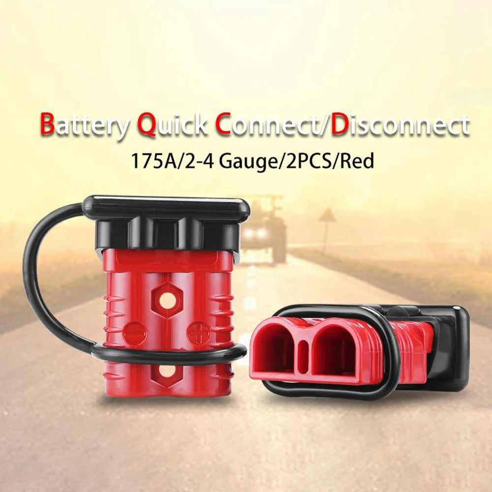 2Pcs 2-4 AWG 175A Battery Power Connector Cable Quick Connect Disconnect Kit For Anderson Connector For Winch Trailer Red