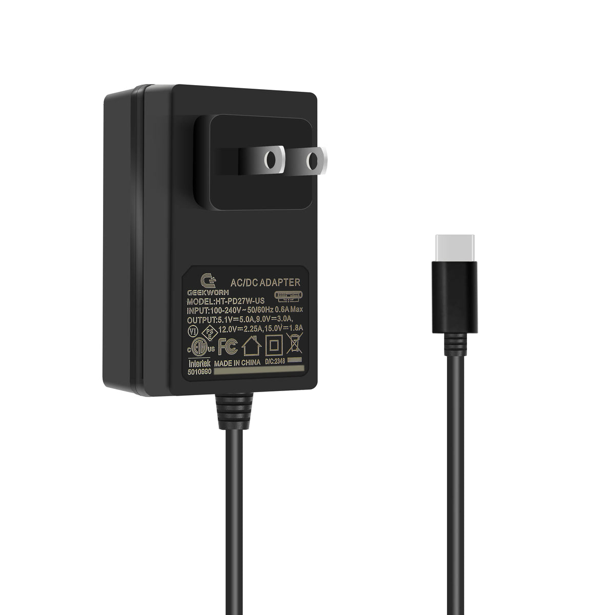 Raspberry Pi 5 Power Adapter, PD 27W USB Type-C 5V 5A Power Supply