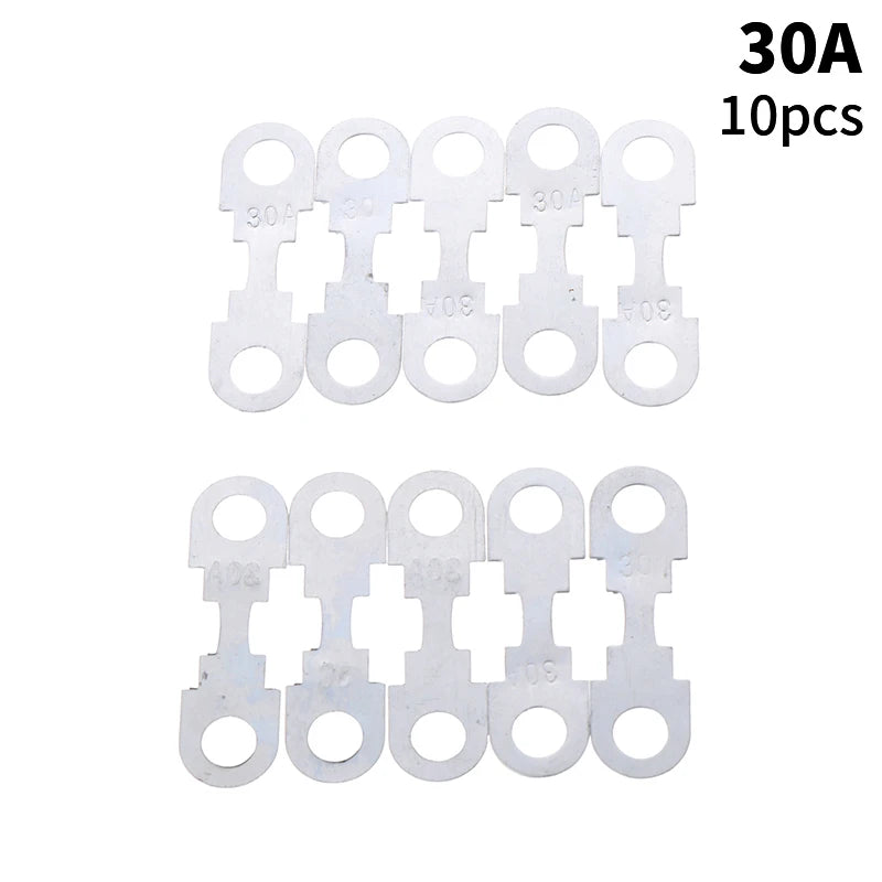 New 10Pcs 30A-150A 32VDC Small Fuse Sheet Automotive Car Flat Zinc Sheet For Car Fuse Round Hole Insert Fuse Auto Parts