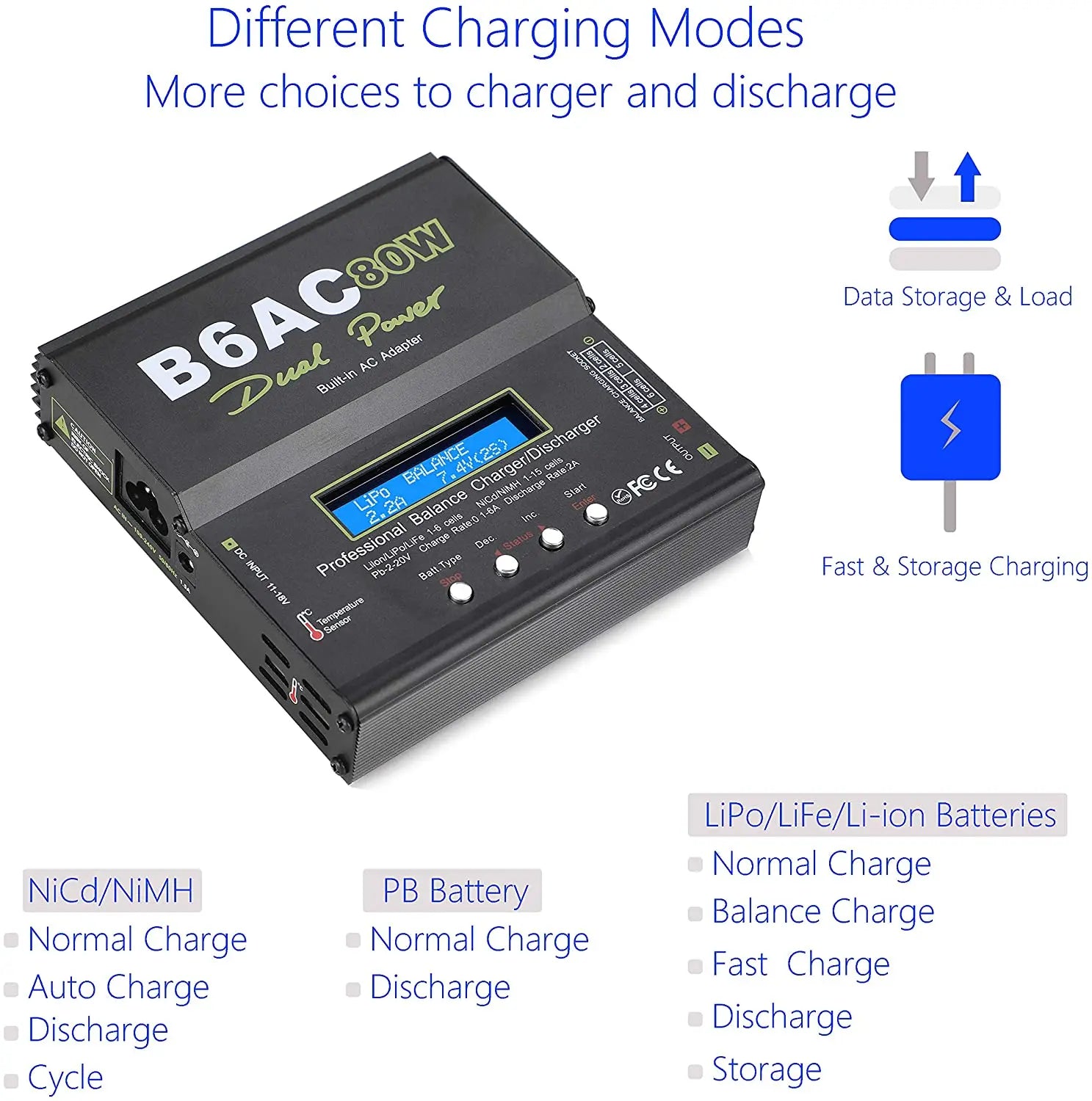 IMAX B6AC 80W 6A Lipo Battery Balance Charger LCD Display Discharger For RC Model Li-ion LiFe Nimh Nicd PB Lipo Battery Charging