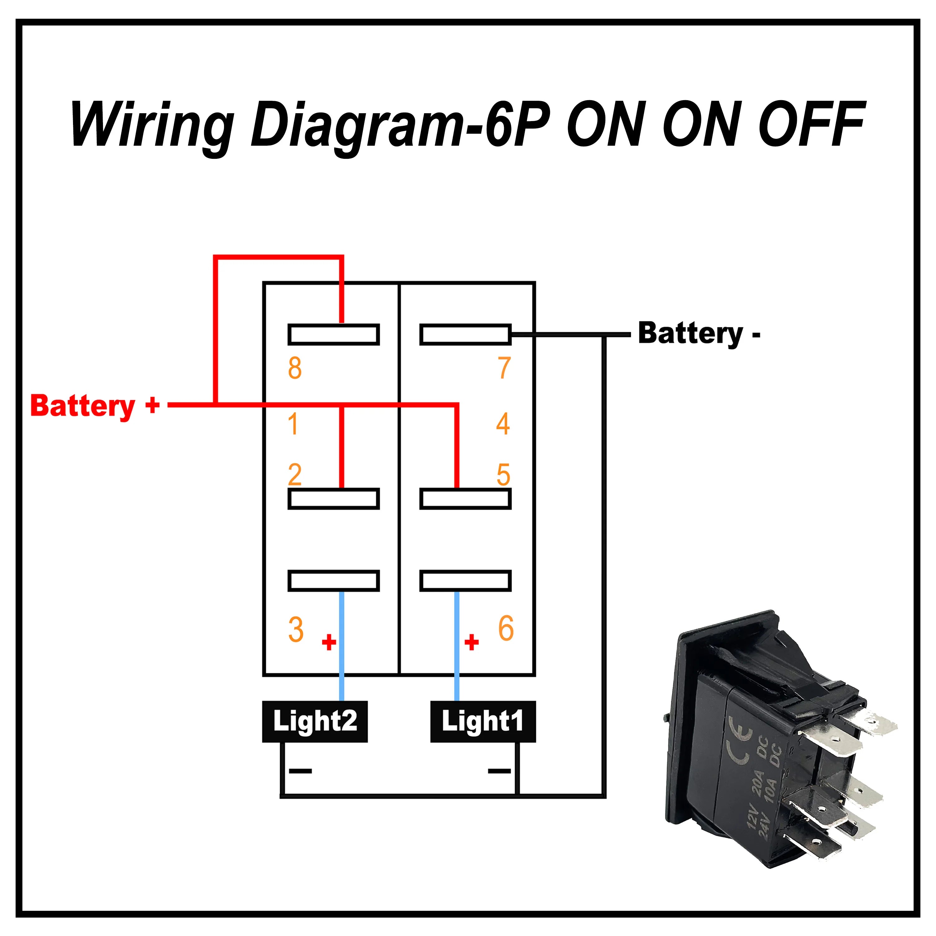 3 Way Rocker Switch 12V DPDT 3 Position ON OFF ON Toggle Switch Momentary ON ON OFF Blue Led Button Switch For Car Boat Carling