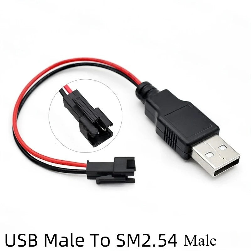 1PCS USB Male and Female Head to SM2.54mm Terminal Cable 2-Pin Power Supply USB Socket Cable 2P Terminal Male and Female