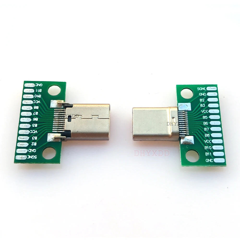 1pcs USB 3.1 Type C Connector 24+2P Female Male Plug Receptacle Adapter to Solder Wire & Cable USB-C 24P+2P PCB Test Board