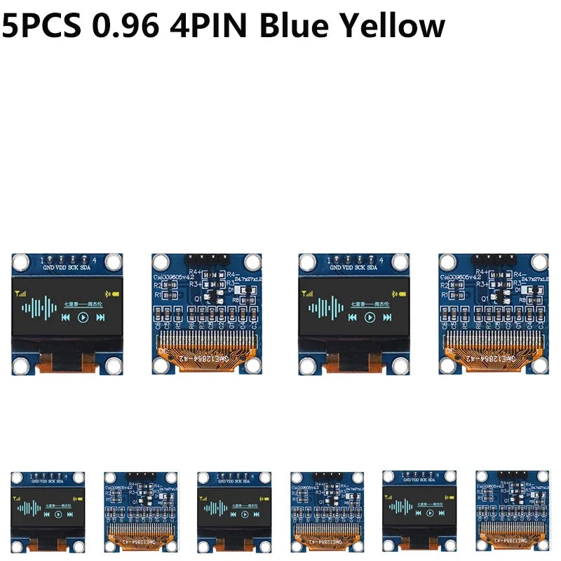 1-10PCS 0.96 Inch OLED Display Module I2C IIC SPI Serial 128X64 SSD1306 LCD 3.3-5V 4 Pin White/Blue/Yellow Blue for Arduino