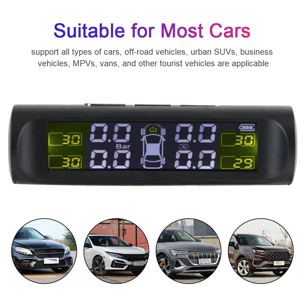 Temperature Warning Fuel Save Tire Pressure Monitoring System Solar TPMS With 4 External Sensors Car Tyre Pressure Monitor