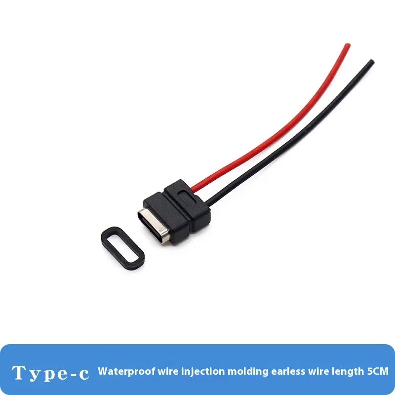 2/10/50pcs USB Type-C Welded Female Socket 2P Charging Female with Cable Waterproof TYPE-C Female Head DIY with Mounting Hole