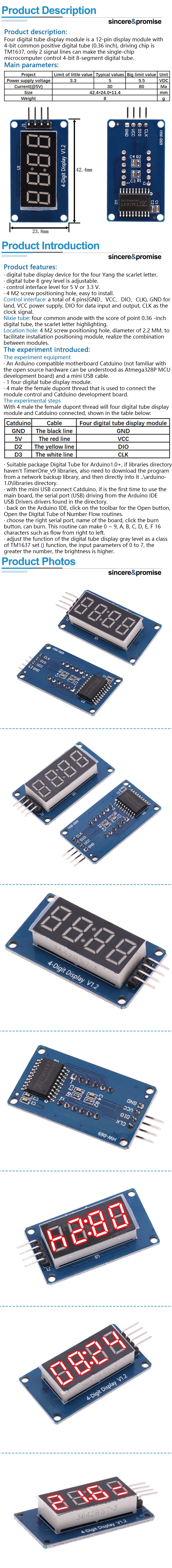 1pcs TM1637 4 Bits Digital LED Display Module For Arduino 7 Segment 0.36Inch Clock RED Anode Tube Four Serial Driver Board Pack