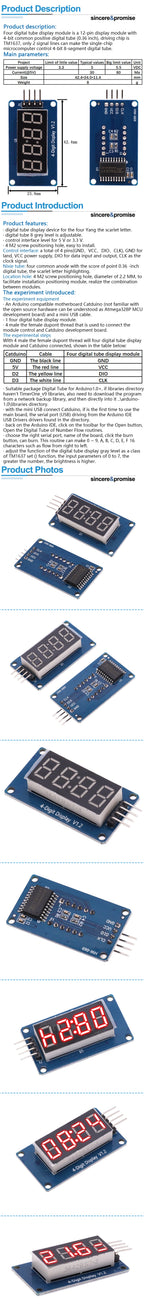 1pcs TM1637 4 Bits Digital LED Display Module For Arduino 7 Segment 0.36Inch Clock RED Anode Tube Four Serial Driver Board Pack
