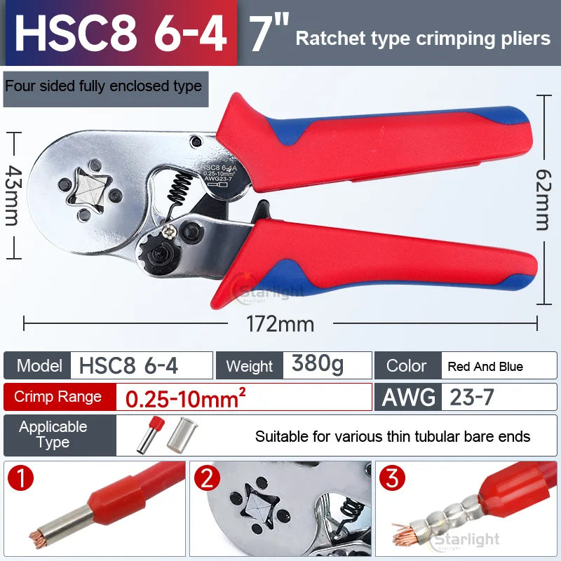 HSC8 6-4A 6-6A VE TE Pliers Self-Adjusting Crimping  Electrical Wire Ferrule Pin Terminal Connectors Crimping Tool Hand pliers