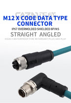 Factory M12 8 Pins X Code Molded Plug Male Female Straight  Angled to Open Ethernet Cable CAT5E 6A PVC PUR Data Type Connectors