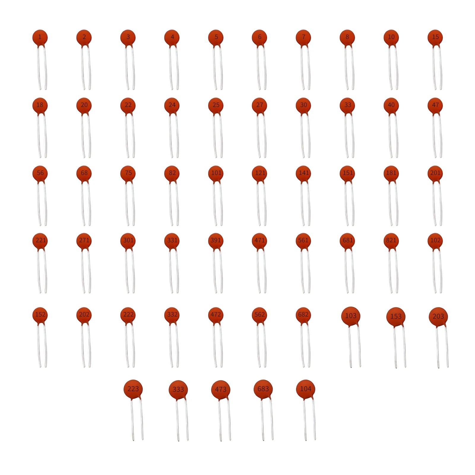 55 Values Ceramic Capacitor Kit 50V 1/1.5/2.2/3.3/4.7/6.8/10/15/22/33/47/68/100/220/330/470 pF nF 102/104/104/ Total 1100 Pcs