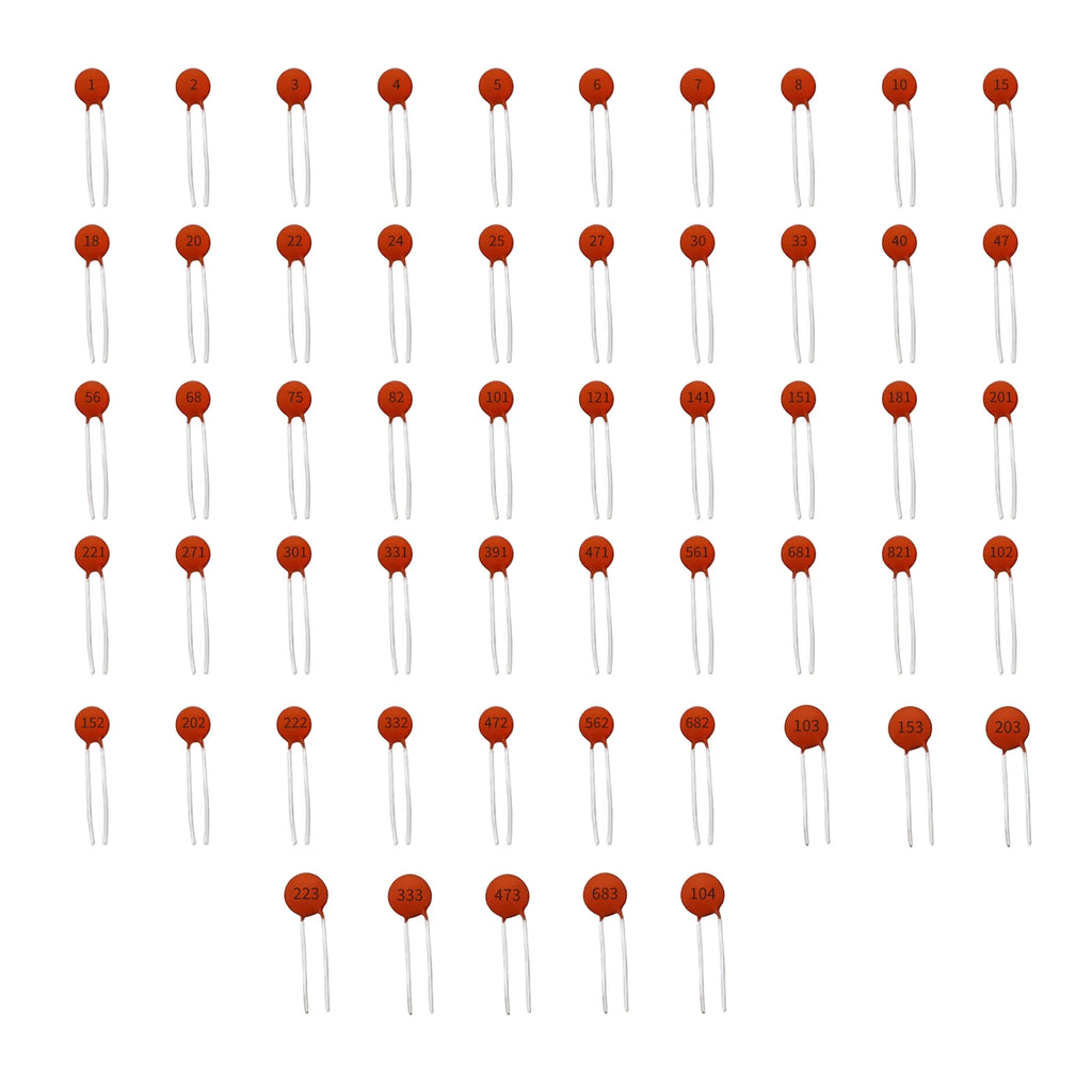 55 Values Ceramic Capacitor Kit 50V 1/1.5/2.2/3.3/4.7/6.8/10/15/22/33/47/68/100/220/330/470 pF nF 102/104/104/ Total 1100 Pcs
