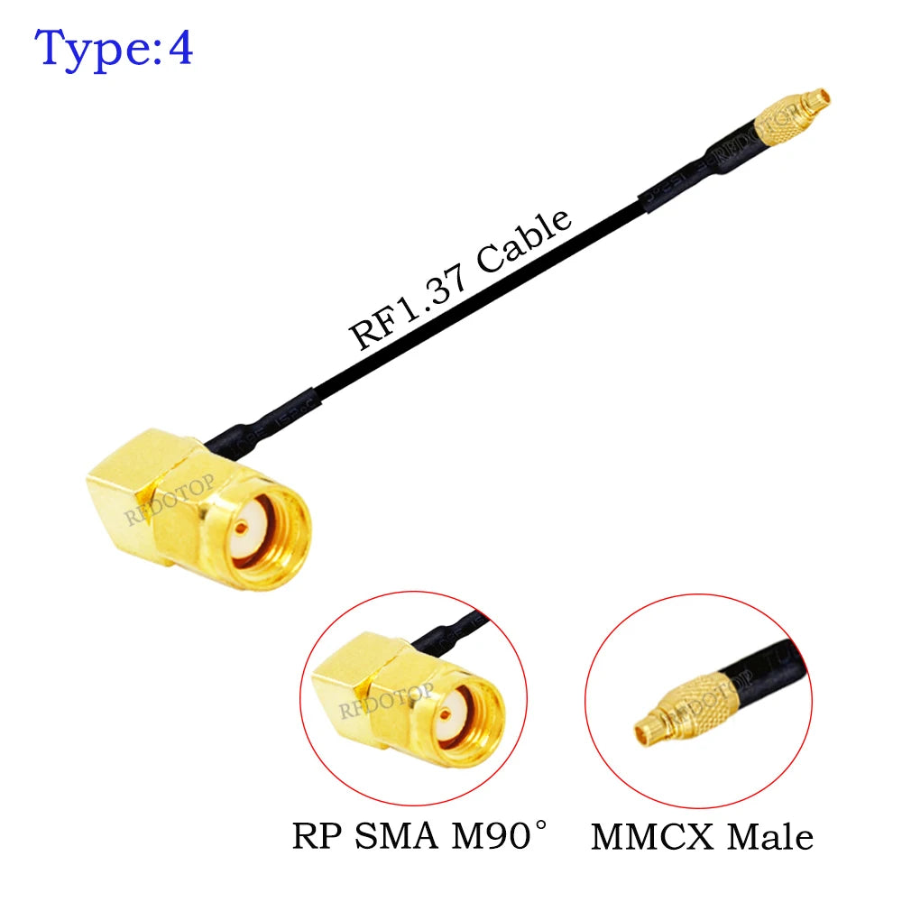 1Pcs RF1.37 Cable SMA Male/Female to MMCX Male 90 Degree Connector 50ohm SMA to MMCX RF Coaxial Extension Jumper OD=1.37 Cable