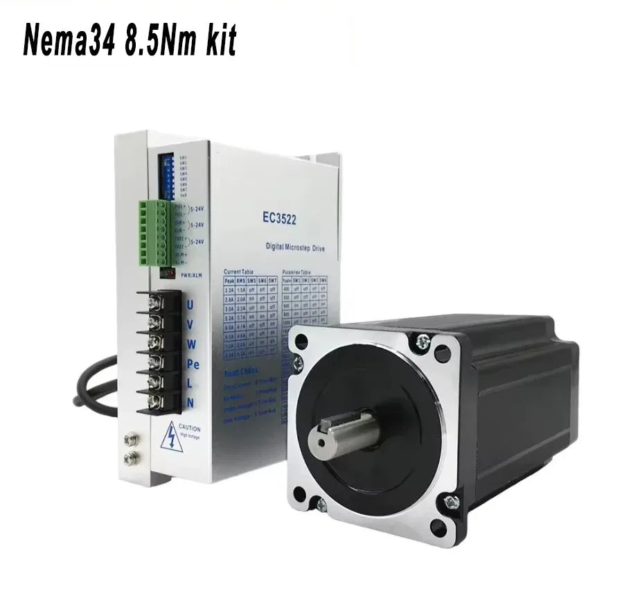 Nema34/42/52 Stepper Motor Kit 4.5-50Nm | 3-Phase Motor 14/19mm Shaft | EC3522/EC3822 Driver for CNC/Robotics (80-240V)