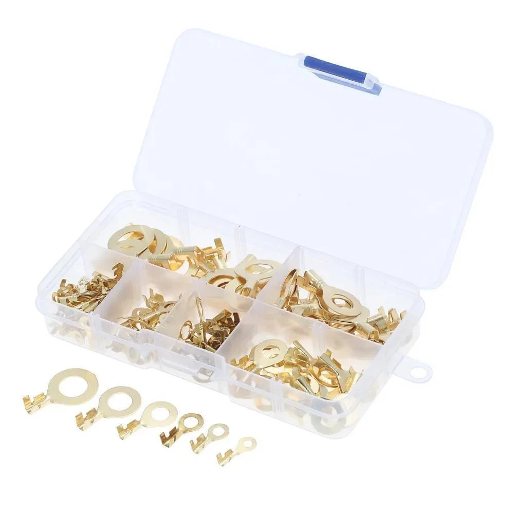 150pcs Boxed Terminal Block Wire Connector M3/M4/M5/M6/M8/M10 O-type Ground Lugs Terminal Cold-Pressed Copper Tab Wiring Nose