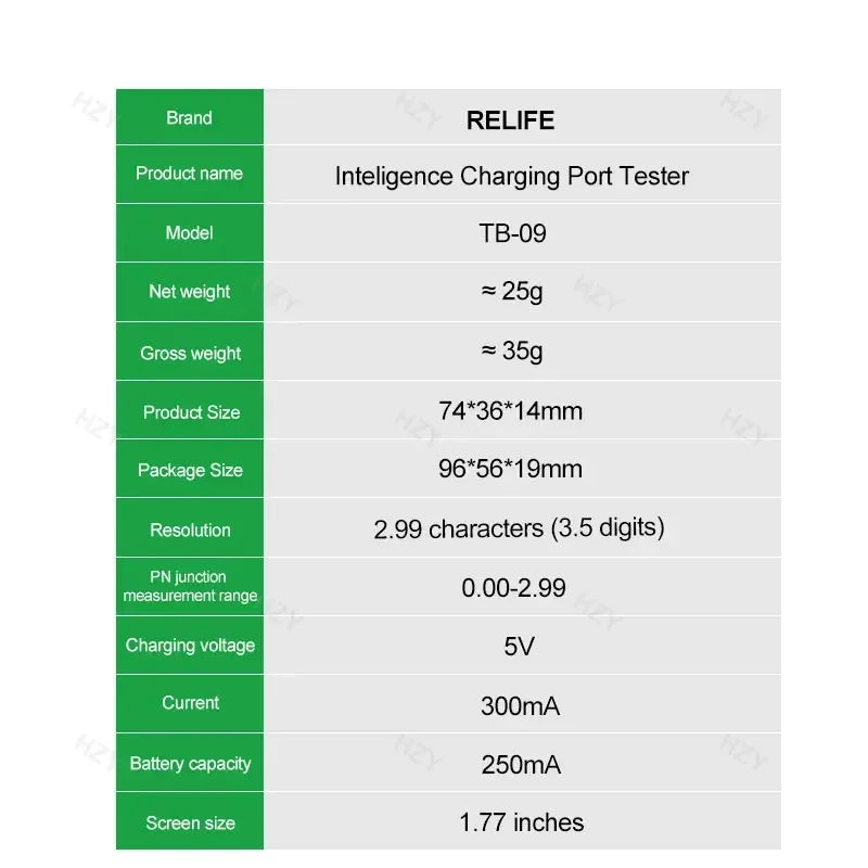 RELIFE TB-09 Tail Plug Detector Lightning Type-C Interface Charging Port Tester High-definition Display Mobile Phone Diagnosis