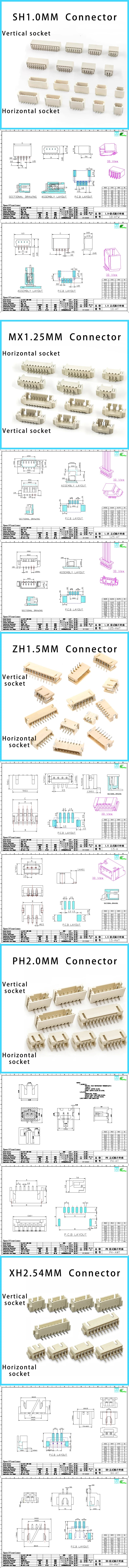 Tape packaging JST SH1.0/MX1.25/ZH1.5/PH2.0/XH2.54 Connector 2 3 4 5 6 7 8Pin SMT SMD Vertical /Horizontal Type Socket Housing