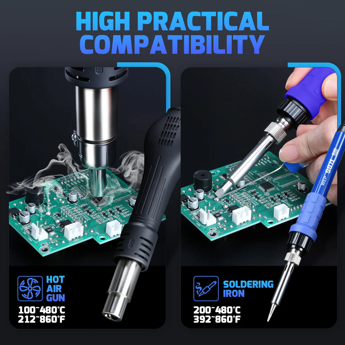 WEP 862BD+ Visible Adjustable Temperture Air Volume BGA Rework Station Hot Air Soldering Station SMD Rework Station With ESD