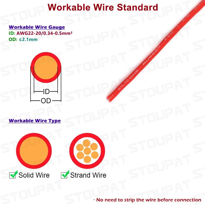 I-Type 1/2/3pin LED Wire Connector Quick Splice Cable Terminal Block for LED Strip, Audio, Car, Home Appliances Wiring AWG20-22