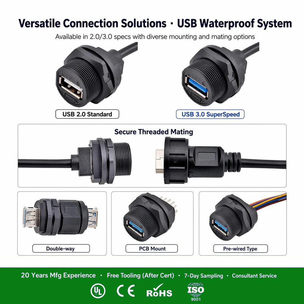 USB 2.0 Port Industrial Waterproof Connector IP67 Molded Male Female Aviation Plug Data Transfer Extension Cable 0.3 0.5 1M