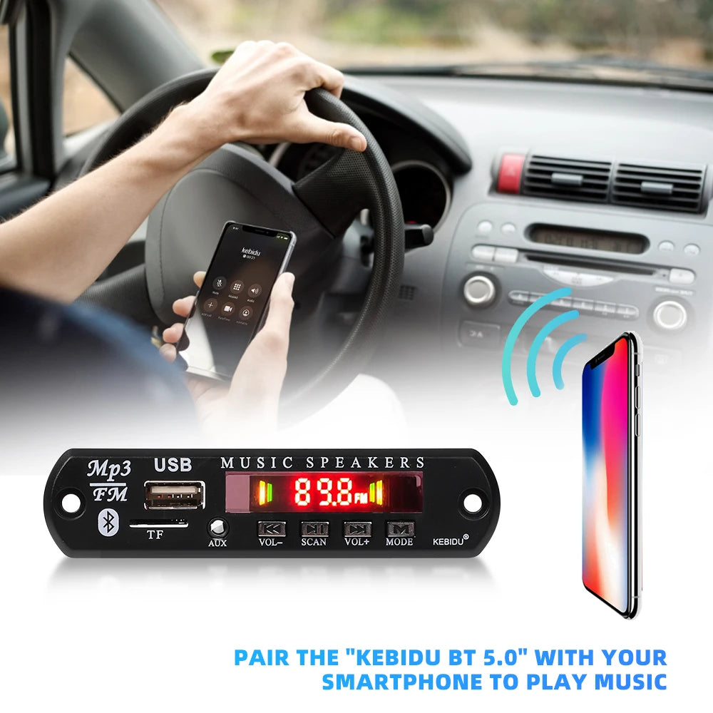 50W Amplifier MP3 Decoder Board DC 6V 18V Bluetooth 5.0 Car MP3 Player USB Recording Module FM AUX Radio For Speaker Handsfree