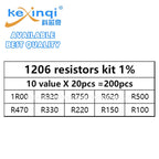 200Pcs Set of Resistors 1% 1206 SMD Resistors Assorted Kit 10 Value X 20pcs 1R00 R820 R750 R620 R500 R470 R330 R220 R150 R100
