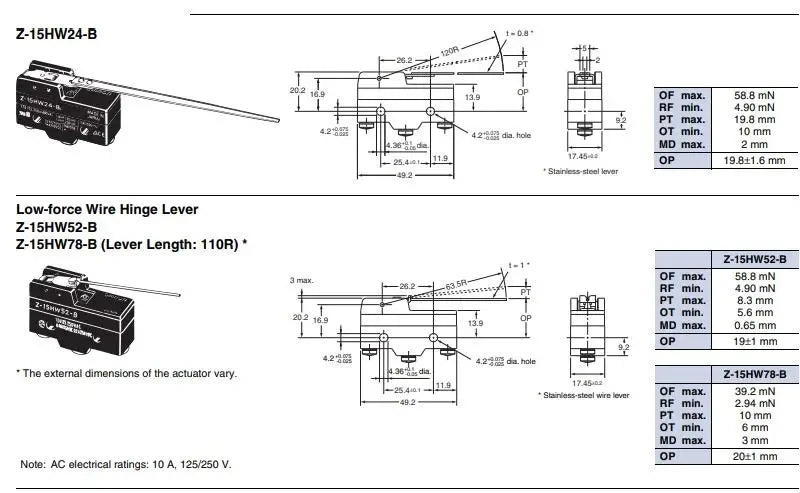 Authentic Original Omron Basic Micro Switch Z-15GW-B Z-15GW55 Z-15GW55-B Z-15GW4-B Z-15HW24-B Z-15HW78-B Z-15GL-B