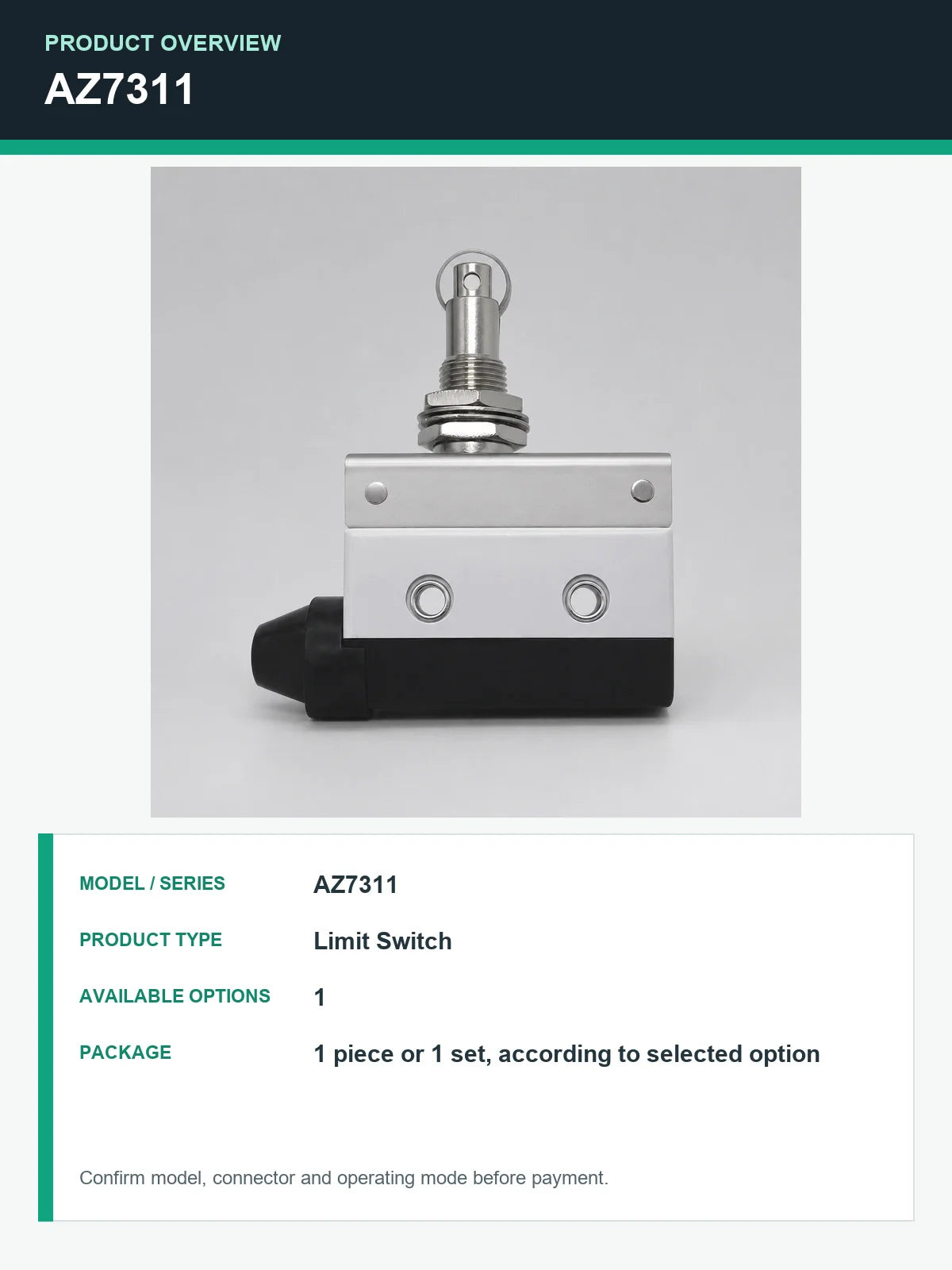 TEZUO AZ7311 IP44 Limit Switch Micro Travel Switch for Industrial Automation