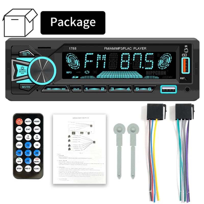 Hippcron Car Radio 1din Srereo MP3 Player Bluetooth FM Receiver With Remote Control AUX/USB/TF Support Phone Charging