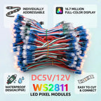 DC5V/12V 12mm WS2811 RGB Digital Addressable LED Pixel String Lights IP68 Waterproof Full Color LED Module Light 50/100/200pcs