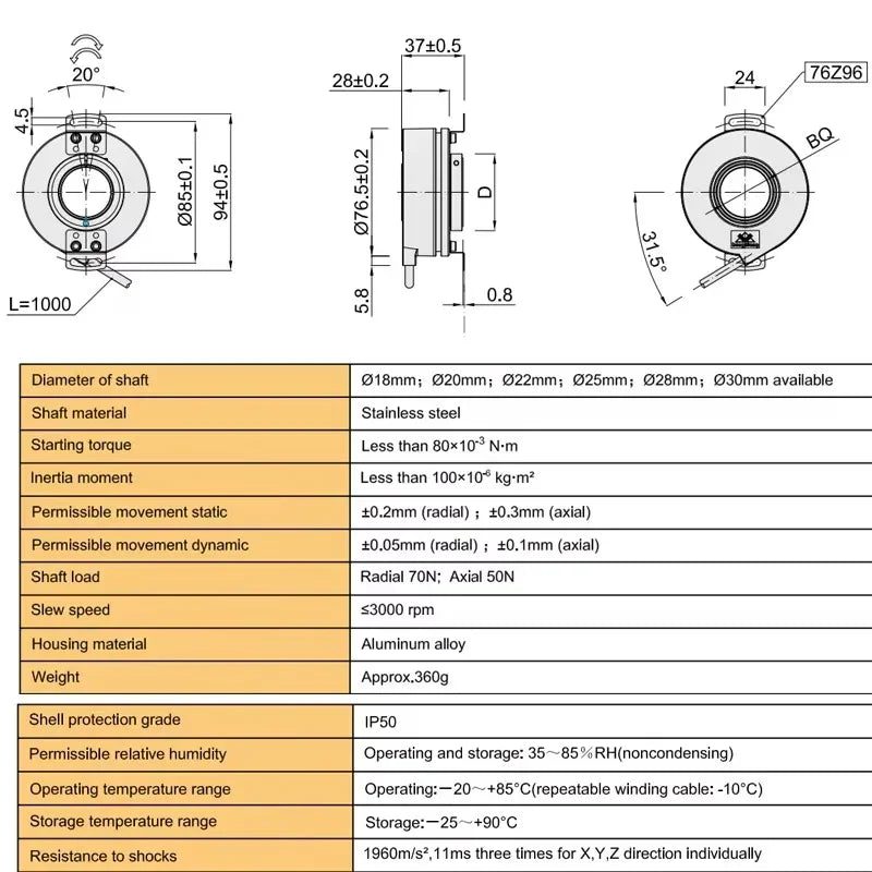 2026  K76 Hollow Shaft Ring Encoder Rotary Incremental Optical Encoder 18/20/22/25/30mm Shaft Diameter